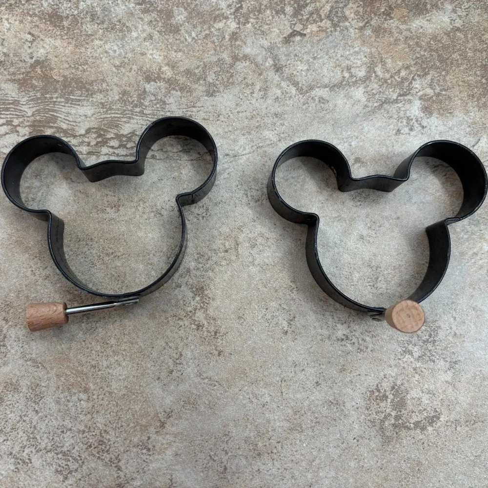 Disney Mickey Mouse Non-Stick Egg and Pancake Rings Set of 2 Black Wood Handle